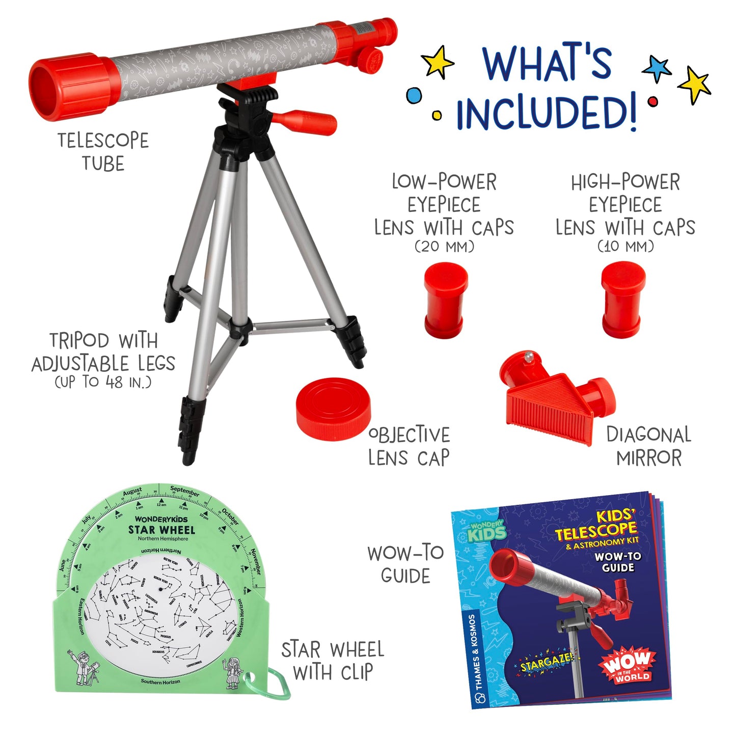 Wow in The World Kids’ Telescope & Astronomy Kit – 25x & 50x Magnification, Adjustable Tripod, Star Wheel & Audio Guide, Ages 6+
