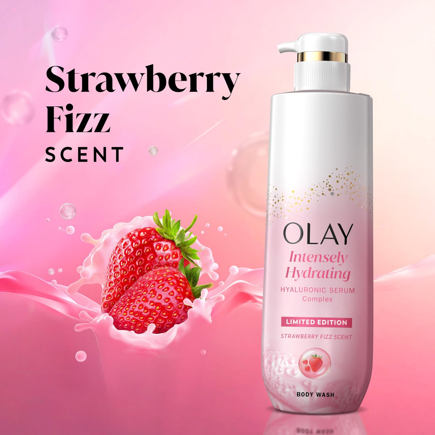 Olay Body Wash for Women, Hydrating with Pro-Hyaluronic Acid & Vitamin B3, Renews Moisture, Strawberry Summer Fizz, 20 fl oz