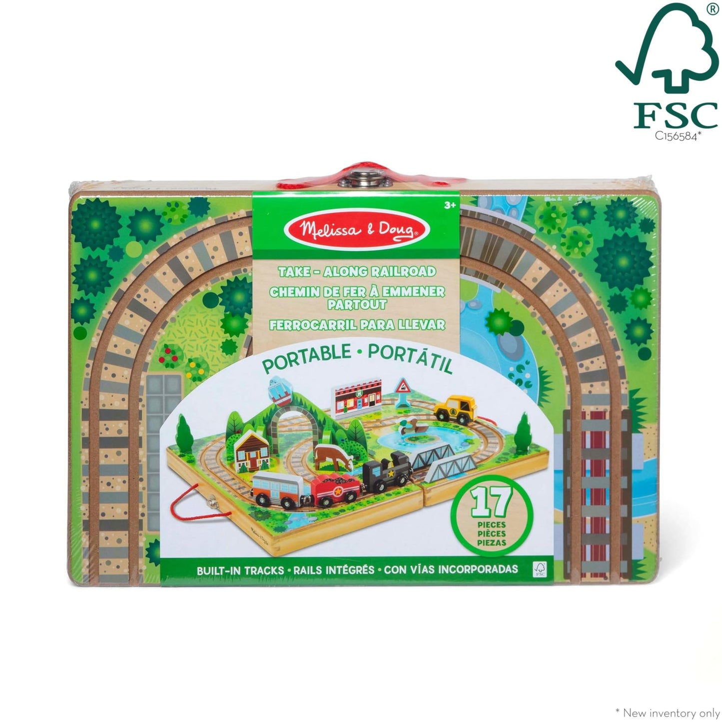 Melissa & Doug Take-Along Railroad Playset with Wooden Trains, Animals & Scenery, Preschool Learning Toy for Boys & Girls 3+, FSC Certified