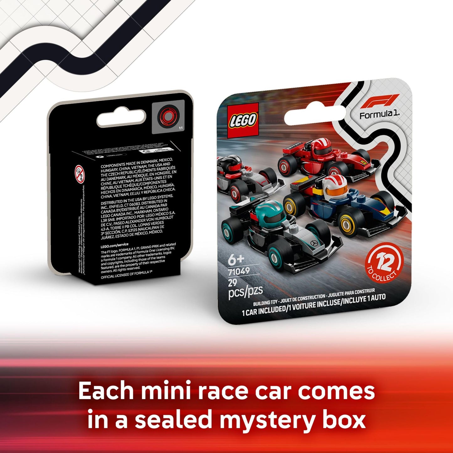 LEGO F1 Race Car Mystery Box, 6-Pack Building Set for Kids 6+, Surprise Collectible Cars, Travel Toy, Birthday Gift, 66796