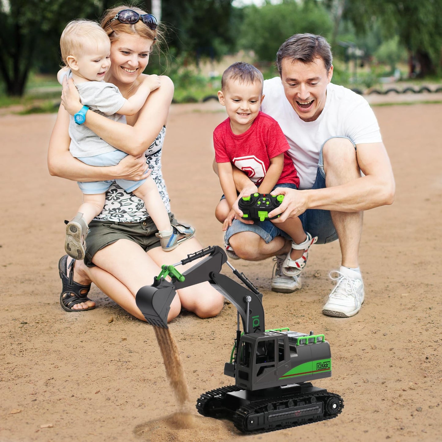 IQKidz RC Excavator Toy for Boys 4-10+ – Metal Shovel Construction Vehicle with Lights, Sounds, 2.4G Rechargeable Remote Control