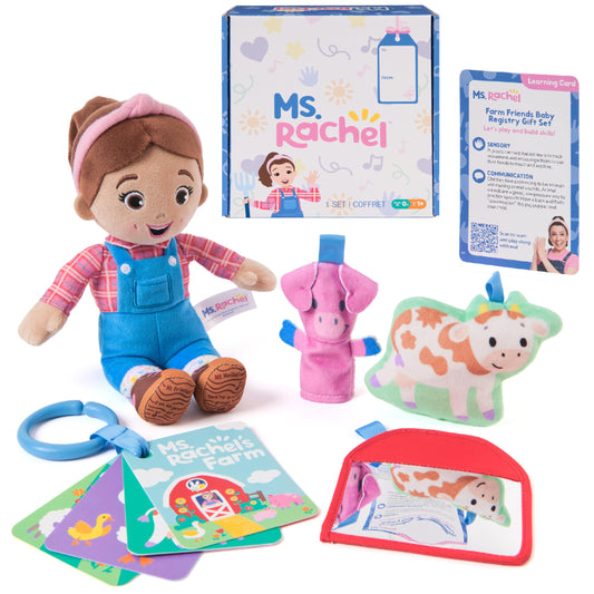 Ms. Rachel Farm Friends Baby Gift Set with Plush Toy, Animal Cards & Finger Puppet – Educational Baby Toys for Girls & Boys 0+