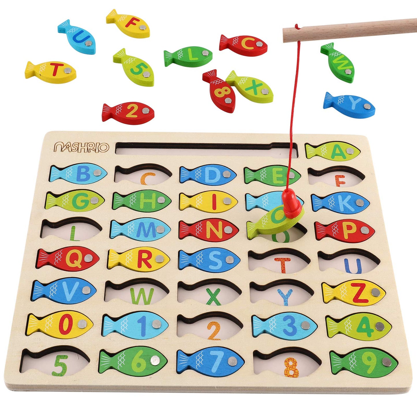 Magnetic Wooden Fishing Game for Toddlers – Alphabet & Number Fish Catching Puzzle, ABC & Counting Educational Toy for Kids 3-5