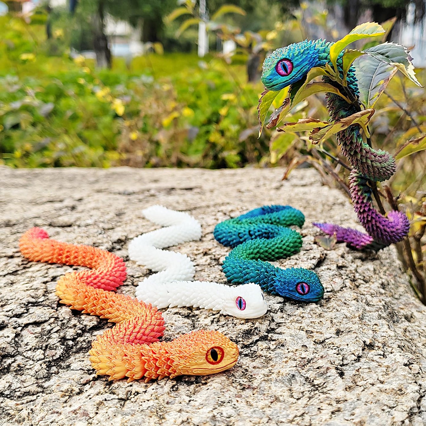 uyrzwek 4 Pcs 12in 3D Printed Flexible Snake Toys, Realistic Animal Figures for Kids, Fidget Toy Set, Home Decor & Halloween Gifts