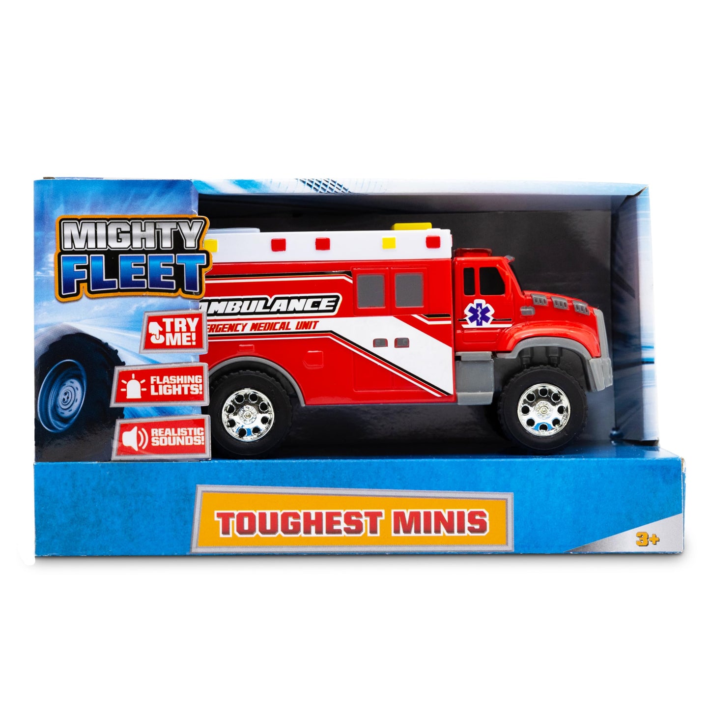 Mighty Fleet Toughest Minis 5" Tough Cab Ambulance Toy w/Lights & Sounds, Realistic Design & Batteries Included - Age 3+