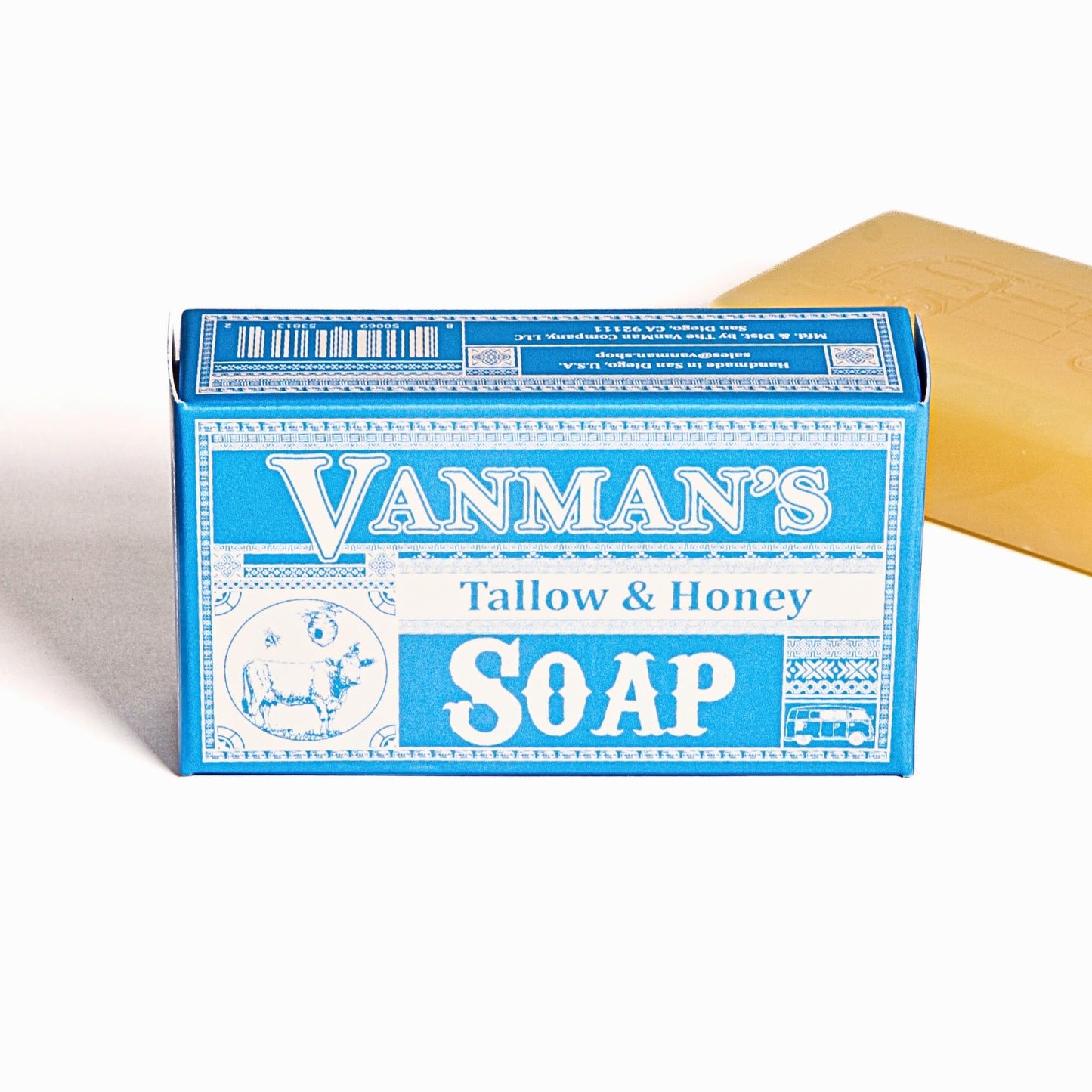 VanMan Beef Tallow & Honey Bar Soap – Grass-Fed Tallow with Raw Honey & Distilled Water, Unscented, Hydrating & Nourishing, 3.8oz