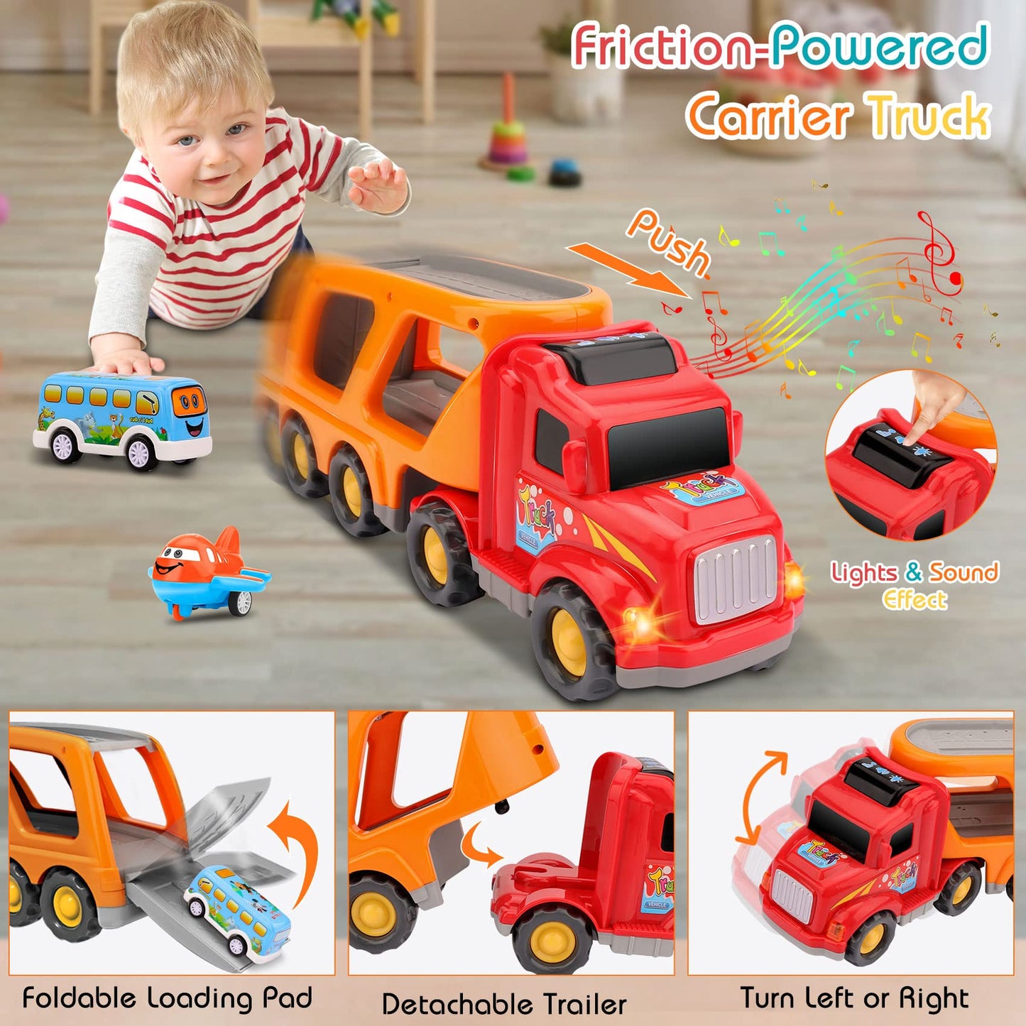 Nicmore Carrier Truck Toddler Toys Car, 5-in-1 Transport Playset for Kids Ages 18M-4 Years, Birthday & Christmas Gift for Boys and Girls
