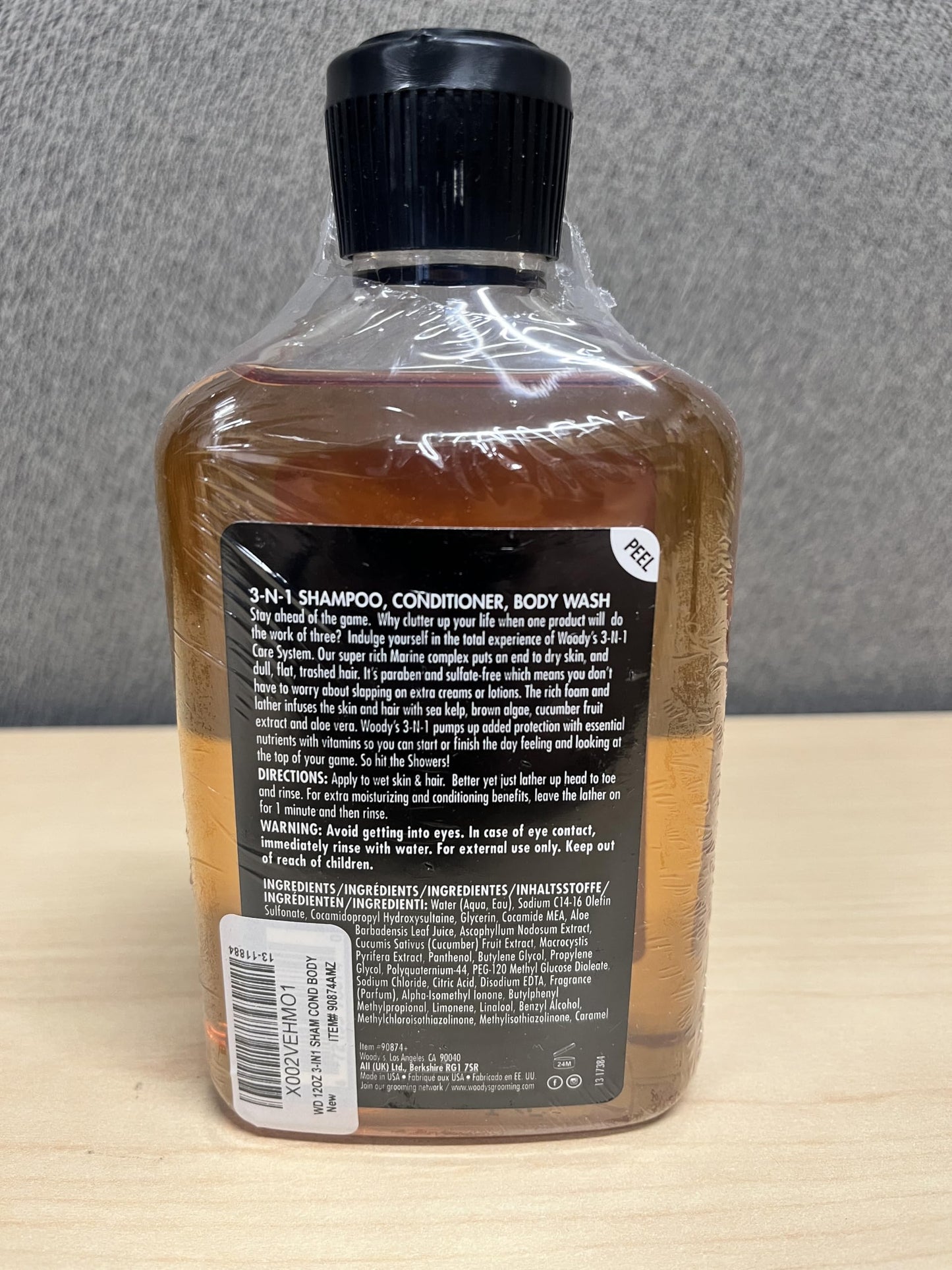 Woody's 3-in-1 Shampoo, Conditioner & Body Wash for Men, Travel-Size, All-in-One Hair & Body Cleanser for Daily Use, 12 fl oz