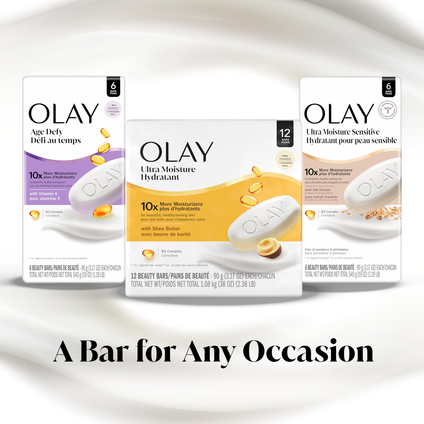 Olay Ultra Moisture Beauty Bar Soap, 3.17 oz, Pack of 12 – 10x Moisturizers, Vitamin B3, Shea Butter Scent, Gentle for All Skin Types