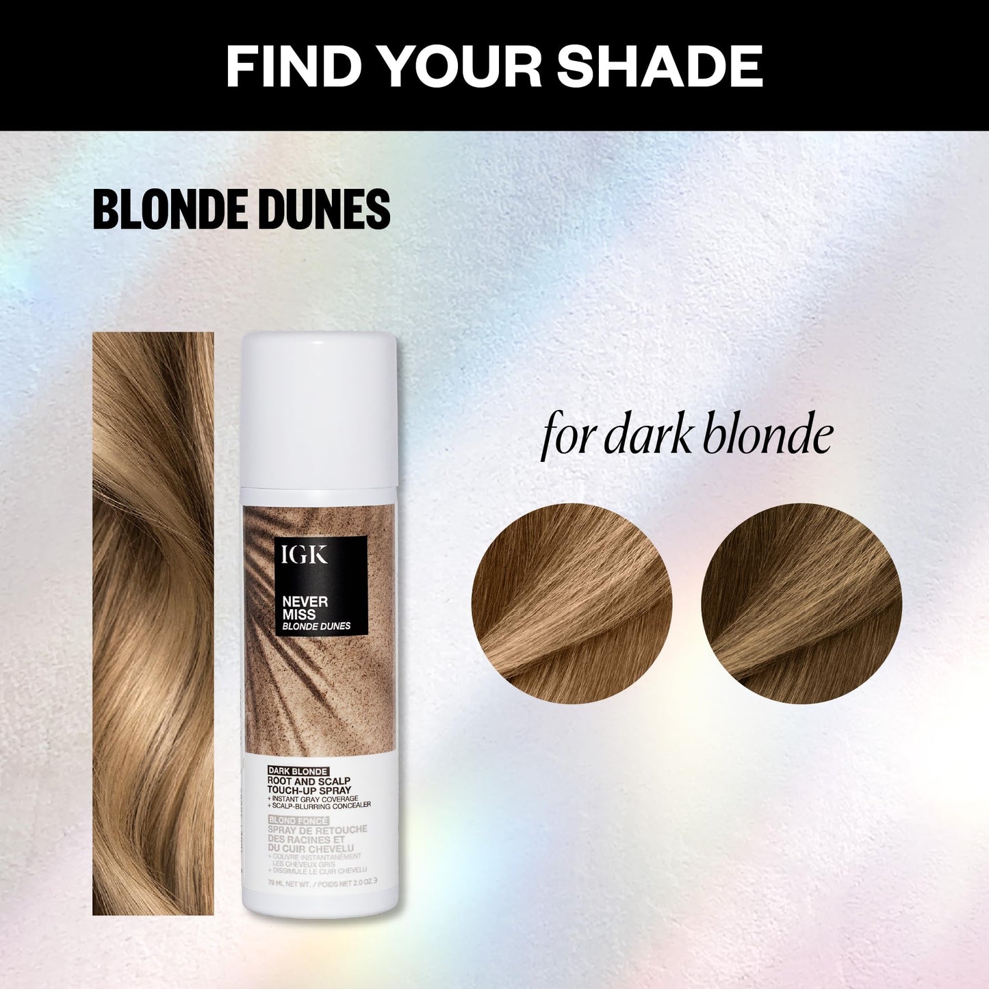 IGK NEVER MISS Root & Scalp Touch-Up Spray - Dark Blonde | Covers Grays & Thinning Roots | Waterproof, Sweat-Resistant, Non-Flaking | With Biotin, Rosemary & Squalane | 2oz