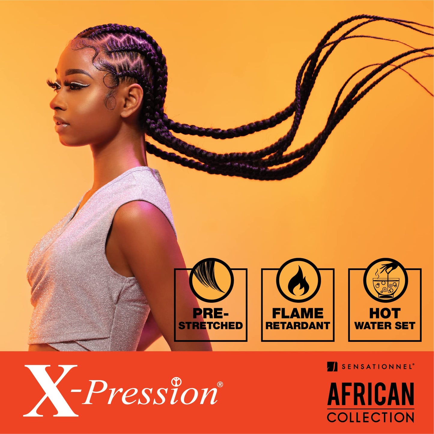Sensationnel X-Pression 6X Pre-Stretched Braiding Hair 58" – Kanekalon Flame Retardant Synthetic Hair for Box Braids & Twists (1B Off Black)