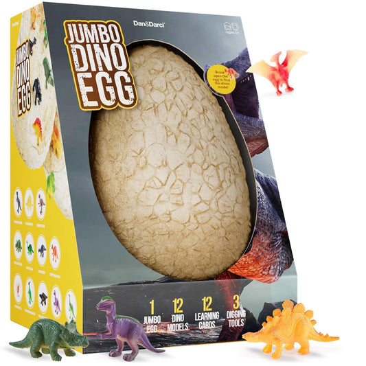 Dan&Darci Jumbo Dino Easter Egg – 12 Surprise Dinosaur Figures in One Giant Egg | STEM, Science & Craft Gift for Kids Boys & Girls
