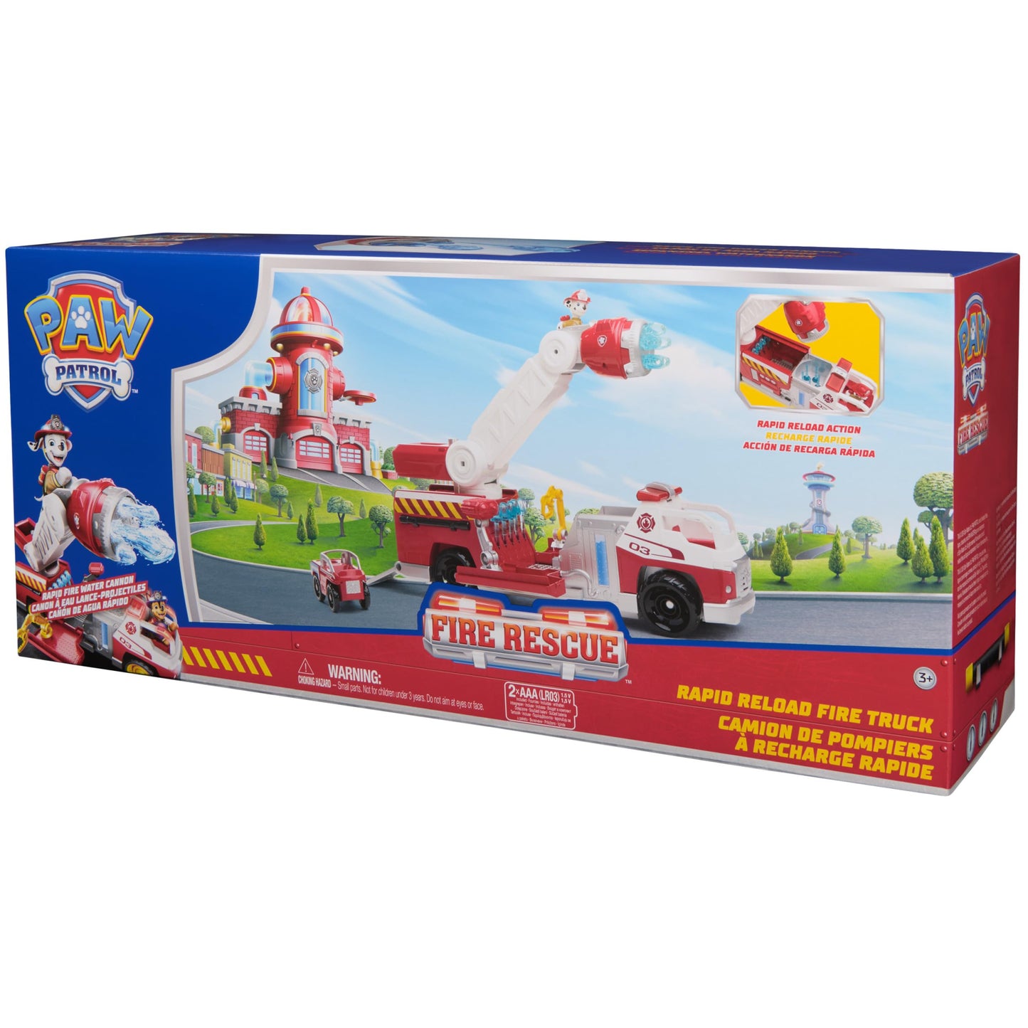 Paw Patrol Fire Rescue: Rapid Reload Fire Truck with Marshall Figure, Quick-Fire Launcher, Lights & Sounds, Kids Toys for Boys & Girls Ages 3 and Up