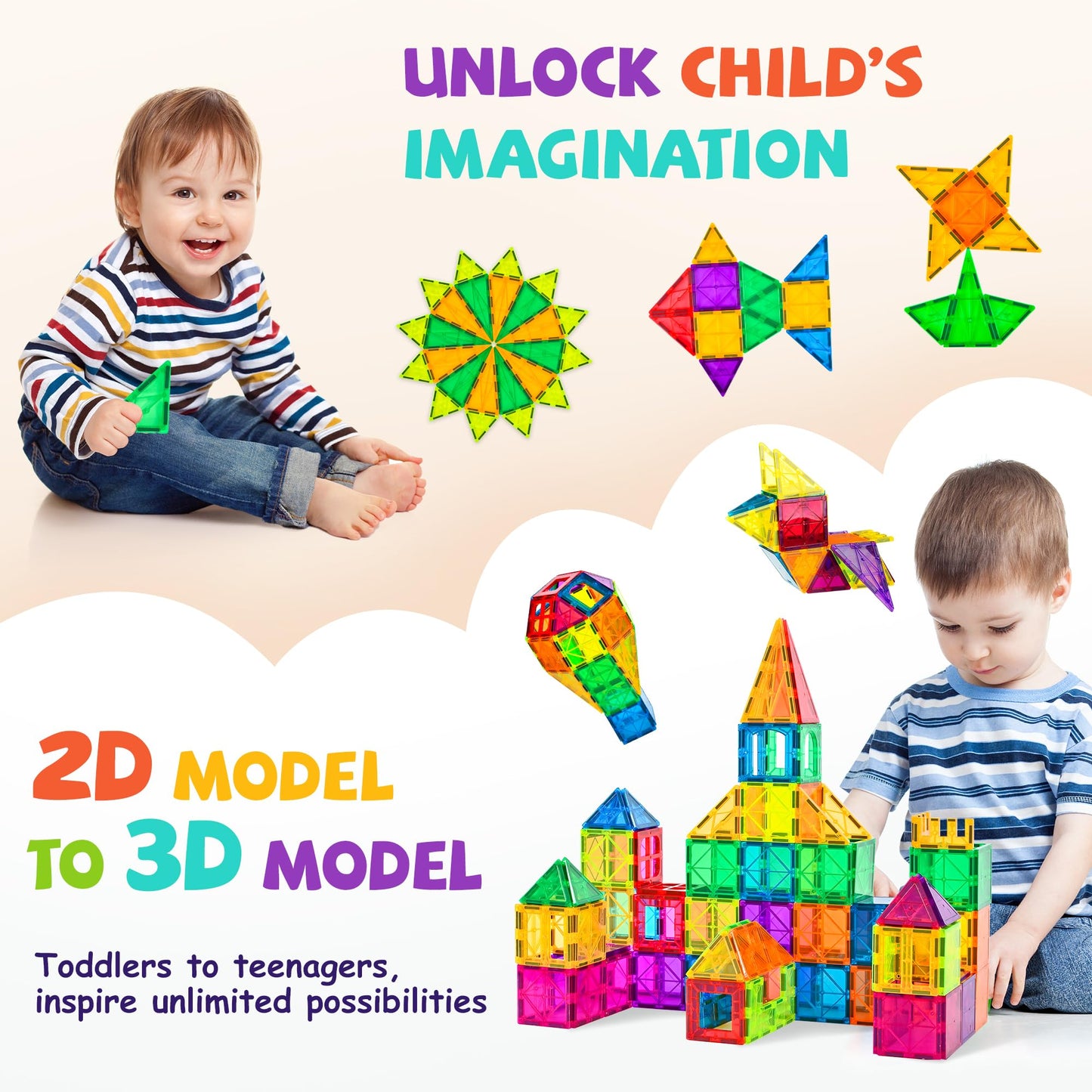 Cossy 120-Piece Magnetic Tiles Set – 3D Building Blocks for Kids 3+, Strong Magnets, Educational & Recreational Construction Toys