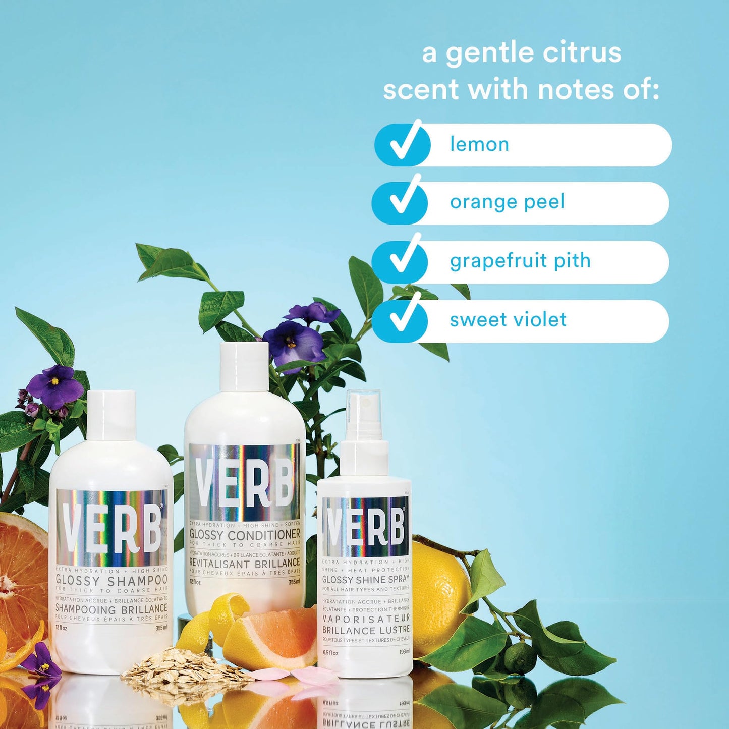 VERB Glossy Shine Spray with Heat Protection, 6.5 fl oz – Vegan, Paraben & Sulfate Free Hair Spray for All Hair Types, Adds Shine & Primes for Styling