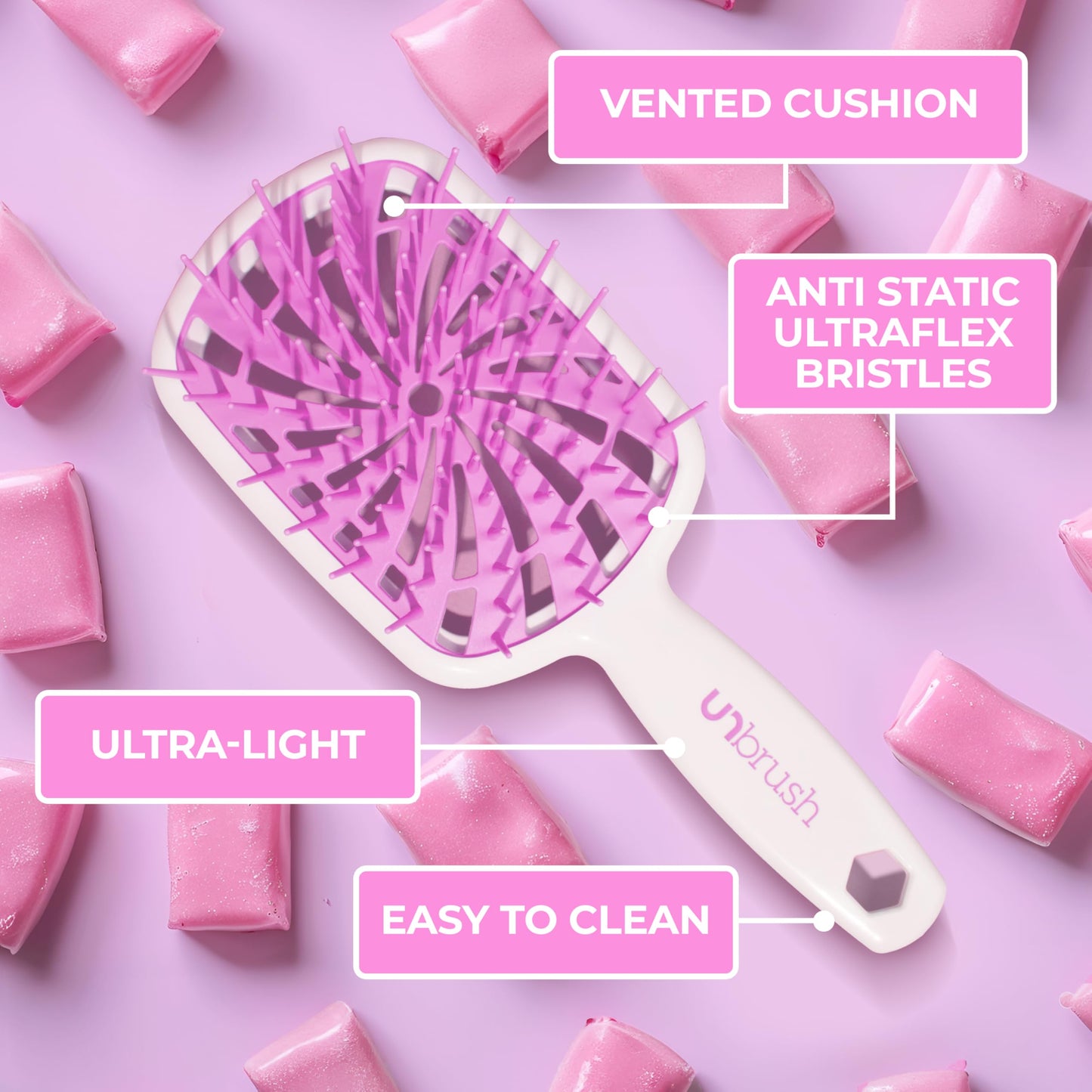 FHI Heat UNbrush Plus – Gentle Detangling Brush for Curly, Fragile, Wet or Dry Hair – 84 UltraFlex Bristles, Lightweight, Vented & Anti-Static