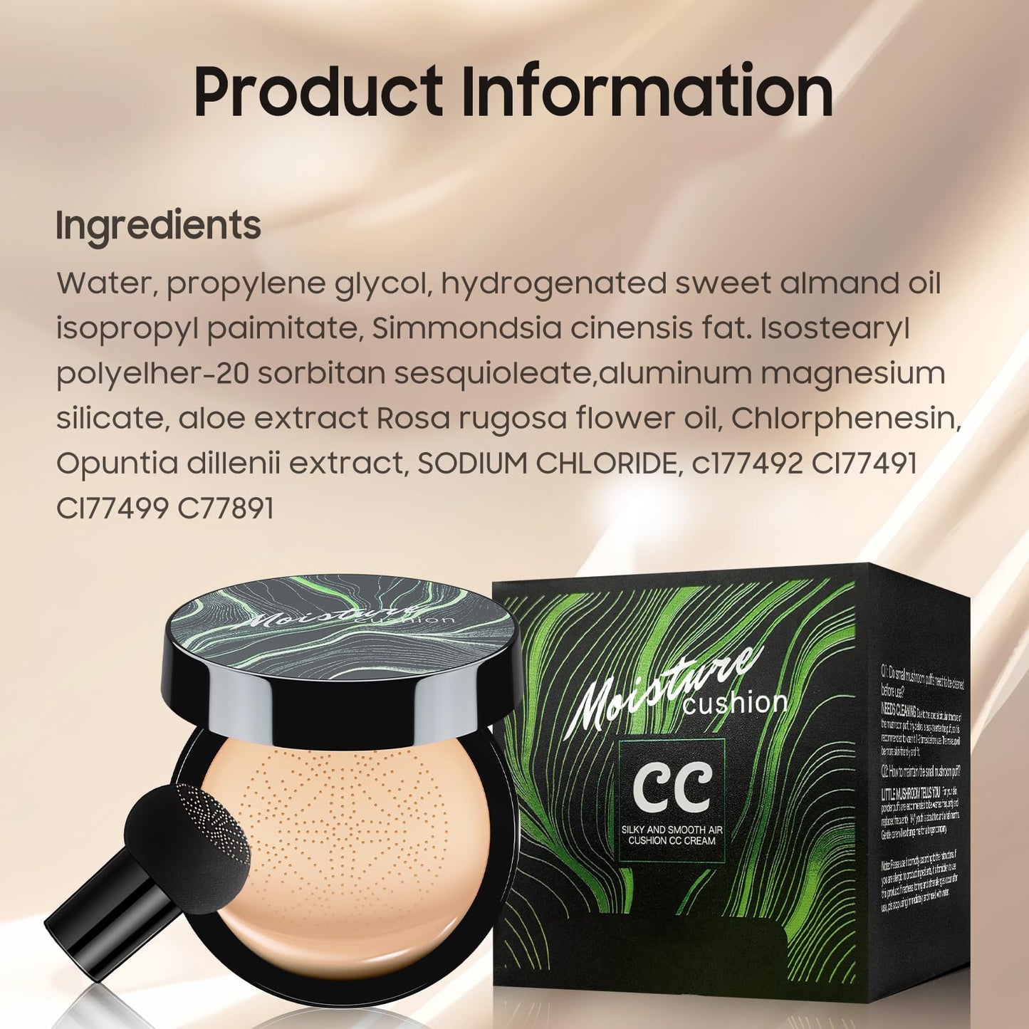 Mushroom Head Air Cushion CC Cream - Moisturizing BB Foundation, Concealer, Waterproof, Long-Lasting, Even Skin Tone, Natural, 1 Pack
