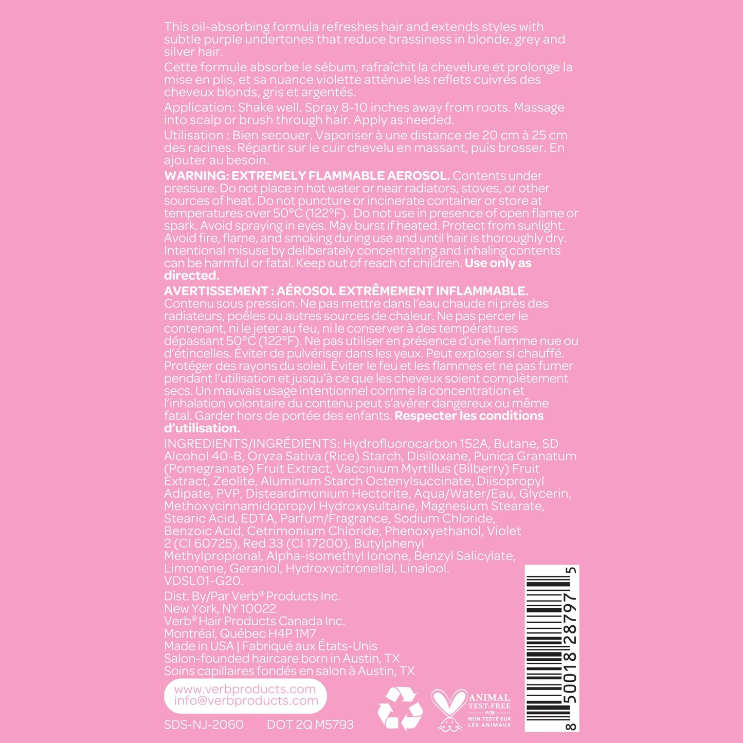 VERB Dry Shampoo Light, 5 oz – Refresh & Extend Styles, Absorbs Oil for Light Hair Tones – Vegan, Paraben-Free, Sulfate-Free Dry Shampoo Spray