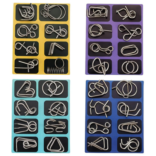 Metal Brain Teaser Puzzles – Set of 32 Steel IQ & Physics Mind Games with Pouch, Challenging Gifts & Stocking Stuffers for Kids & Adults