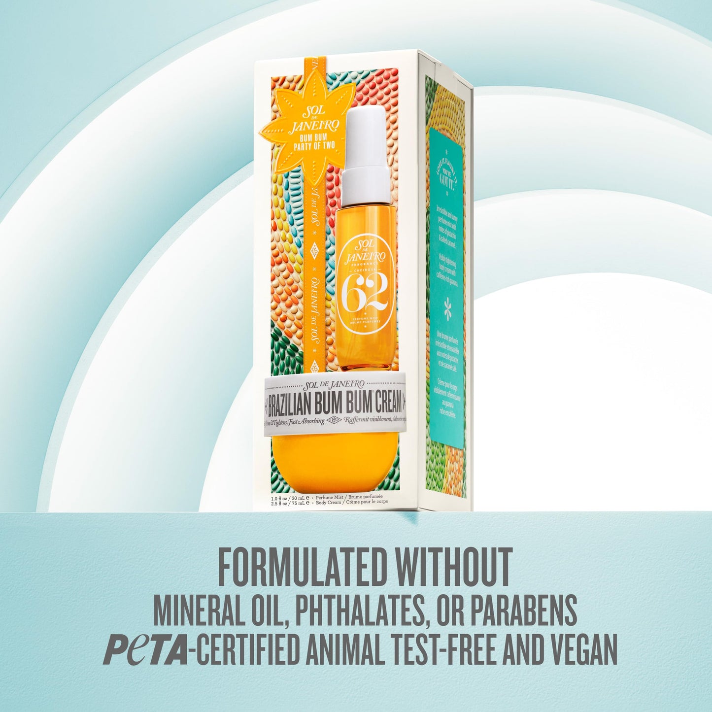 Sol de Janeiro Bum Bum Party of Two Gift Set – Brazilian Bum Bum Cream 2.5 fl oz & Cheirosa 62 Mist 1 fl oz | Travel Size Limited Edition