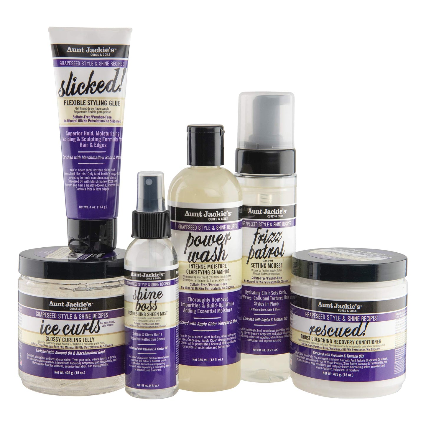 Aunt Jackie's Grapeseed Style and Shine Recipes Ice Curls Glossy Curling Jelly, Hydrates, Softens, Makes Waves, Curls and Coils Easier to Style, 15oz