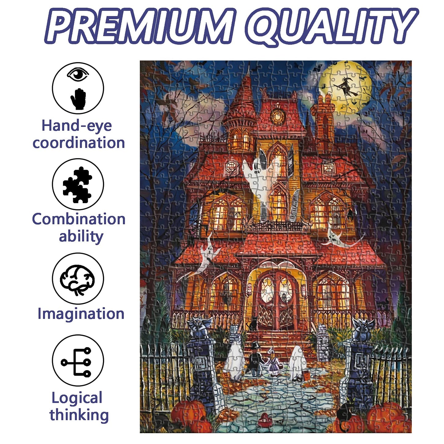 500 Piece Puzzles for Adults, Halloween Fright Night 500 Pieces Jigsaw Puzzles for Adults, Halloween Decoration for Family Party Holiday