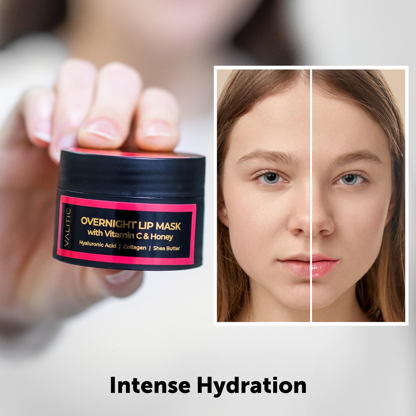 Valitic Overnight Lip Mask Butter – Hydrating Lip Balm for Dry Lips with Honey, Vitamin C, Hyaluronic Acid & Collagen, 2 Pack, 30g