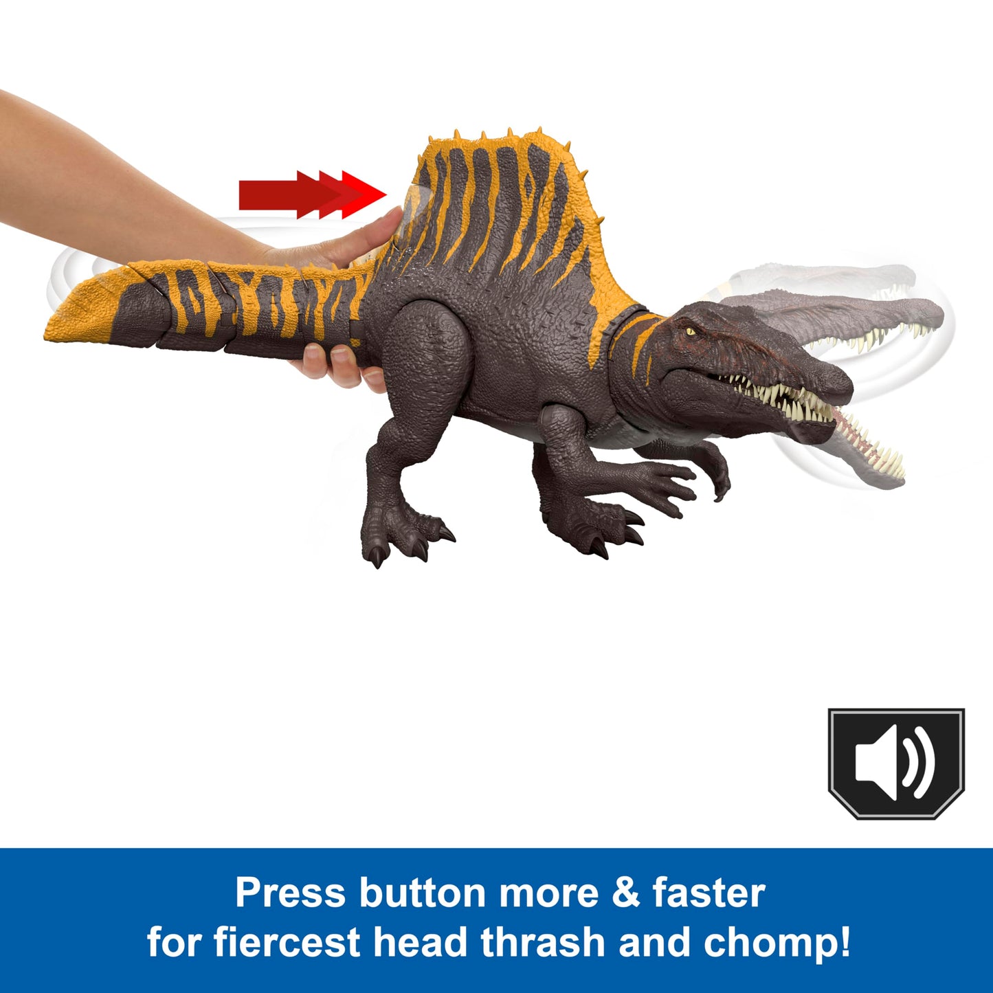 Mattel Jurassic World Rebirth Dinosaur Toy, Tail Thrasher Spinosaurus Action Figure with 2 Attack Moves, Movie-Accurate & Posable, Digital Play