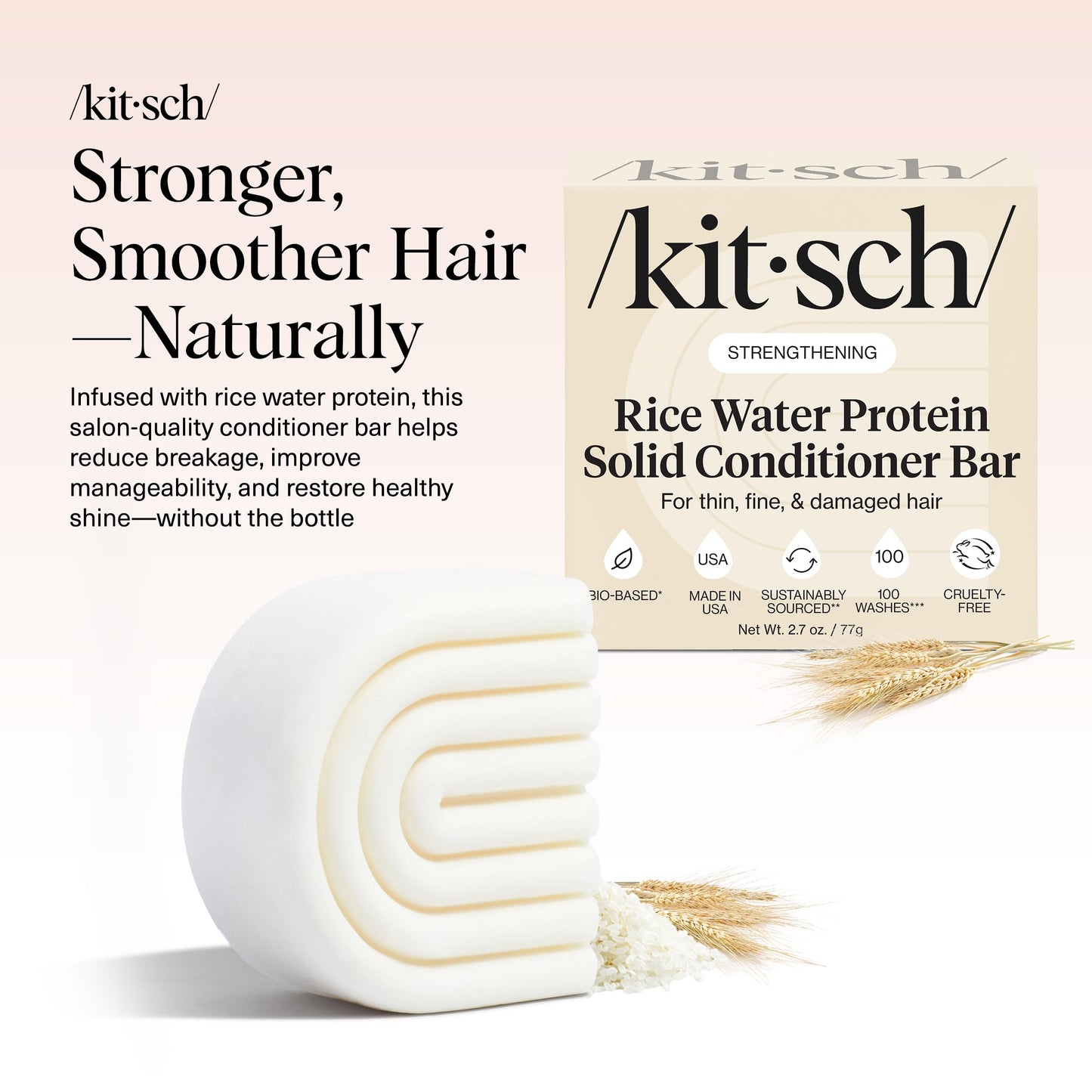 Kitsch Rice Water Conditioner Bar – Strengthen Hair, Repair Damage, Prevent Split Ends & Boost Shine – Paraben, Silicone & Sulfate-Free, 2.7 oz