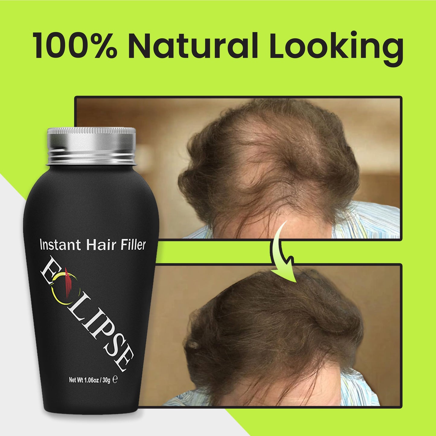 ECLIPSE Hair Fibers Dark Brown for Thinning Hair for Women & Men to Conceal Hair Loss in 15 Seconds - 100% Undetectable Hair Building Fibers, 15g