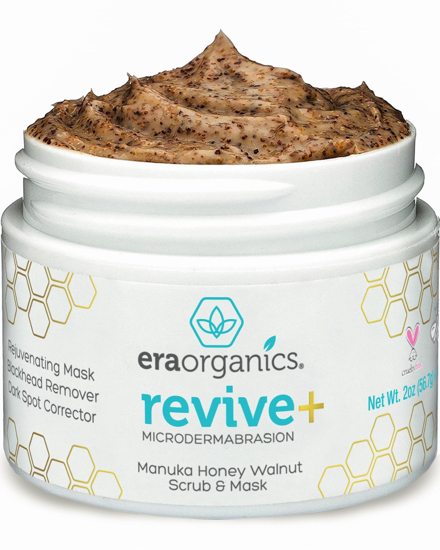 Era Organics Microdermabrasion Facial Scrub & Exfoliator – Manuka Honey & Walnut Mask for Blackheads, Buildup & Wrinkles, 2oz