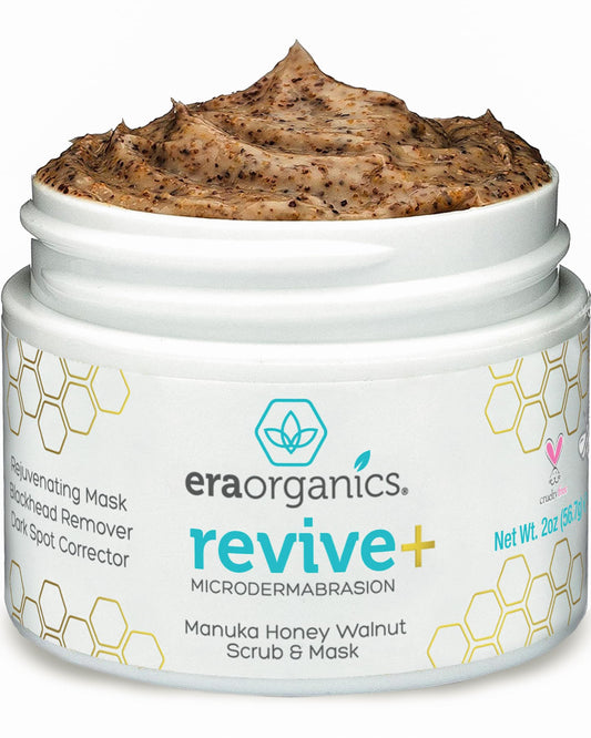 Era Organics Microdermabrasion Facial Scrub & Exfoliator – Manuka Honey & Walnut Mask for Blackheads, Buildup & Wrinkles, 2oz
