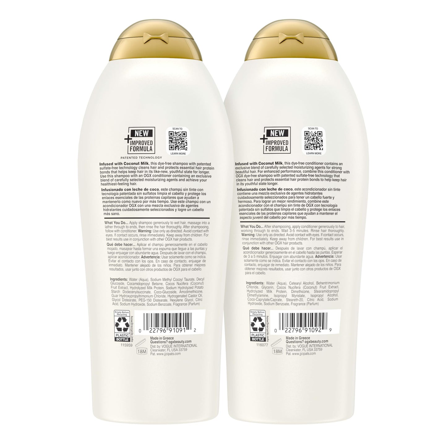 OGX Nourishing + Coconut Milk Shampoo & Conditioner Set, Sulfate-Free, Moisturizing & Strengthening Hair Care Duo, 25.4 fl oz Each, 2 Pack