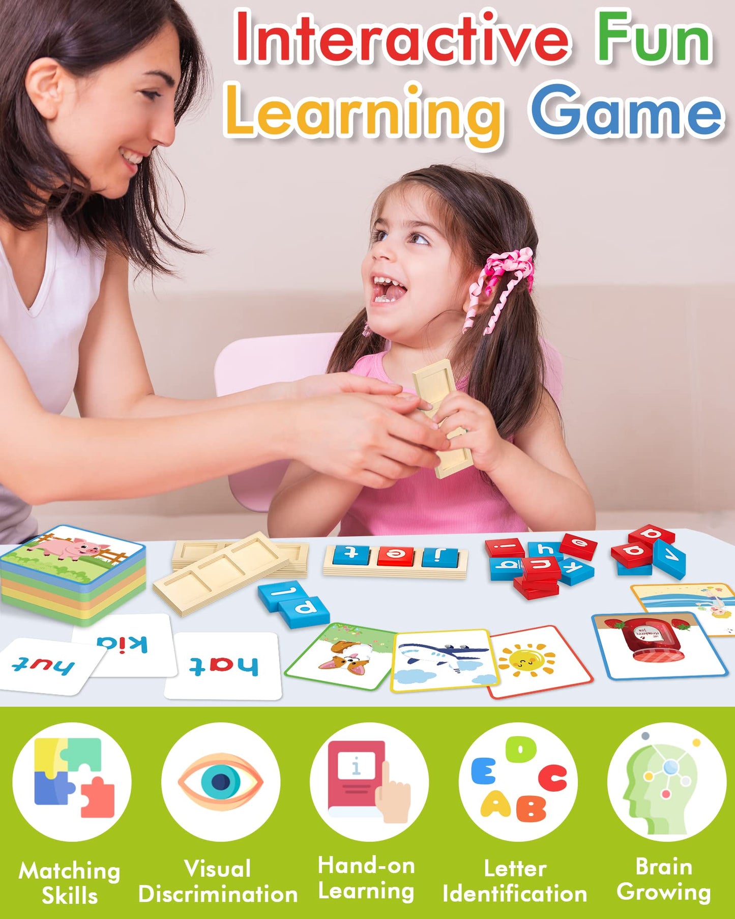 Gojmzo Wooden CVC Word Spelling Game – Montessori Learning Toy & Sight Word Flash Cards for Preschool Kids Ages 3-6