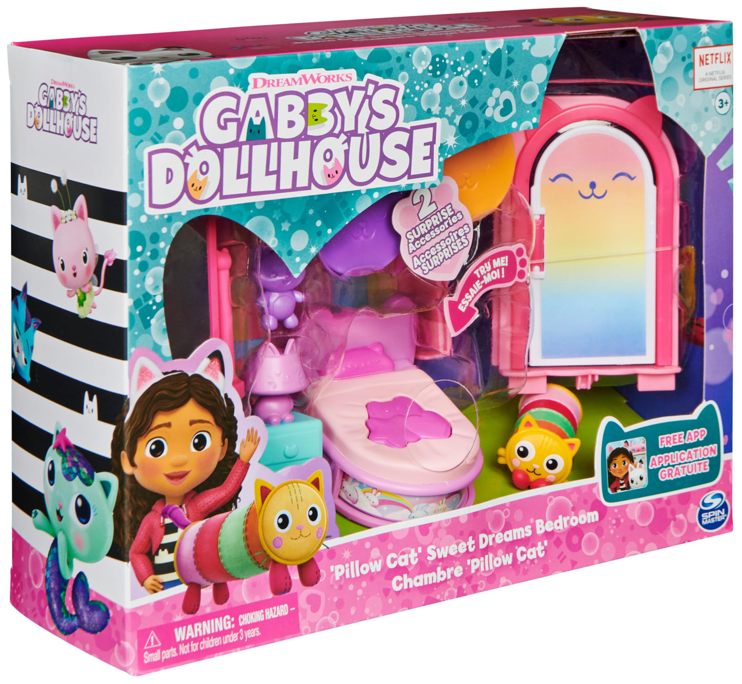 Gabby’s Dollhouse, Sweet Dreams Bedroom with Pillow Cat Figure and 3 Accessories, 3 Furniture and 2 Deliveries, Kids Toys for Ages 3 and up