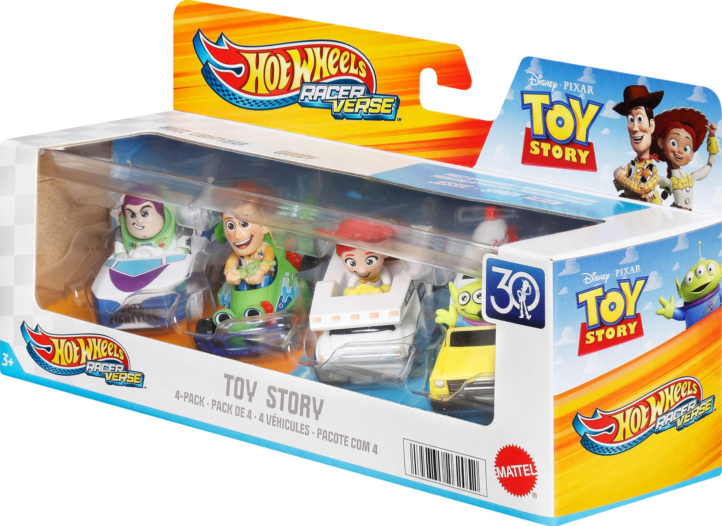 Hot Wheels RacerVerse, Set of 4 Die-Cars 1:64 Scale Toy Cars Optimized for Driving on Tracks with Pop Culture Characters as Drivers