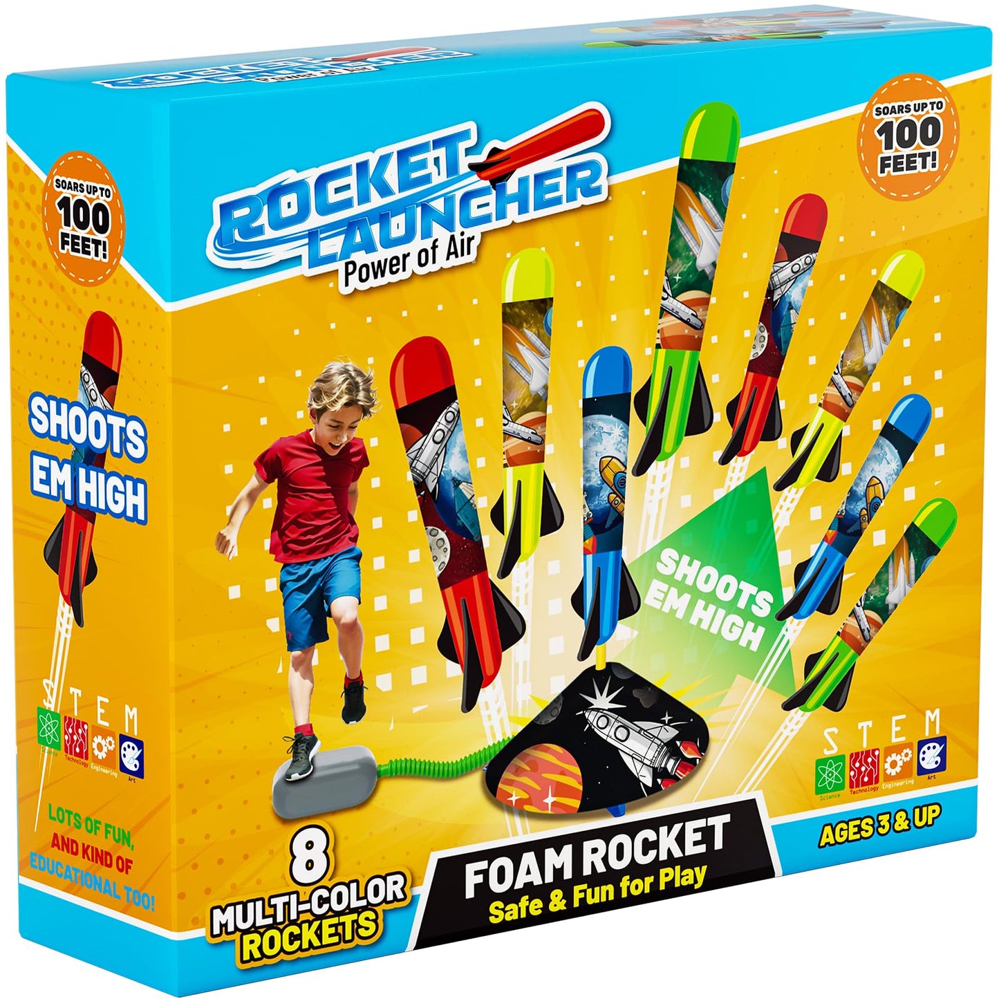 Otoseth Kids Rocket Launcher Toy – Launch Foam Rockets Up to 100 Ft, 8 Multi-Color Rockets, Adjustable Stand, Outdoor Birthday Gift 3+