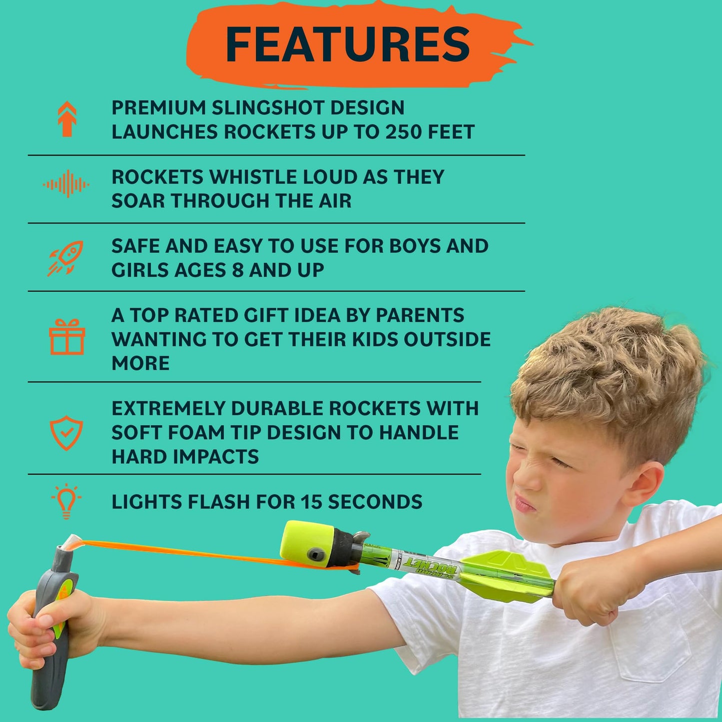 Light Up Foam Rocket Toys for Kids – LED Slingshot Launcher with Lights & Sound, Outdoor Fun, Party Favors & Gifts for Ages 8+