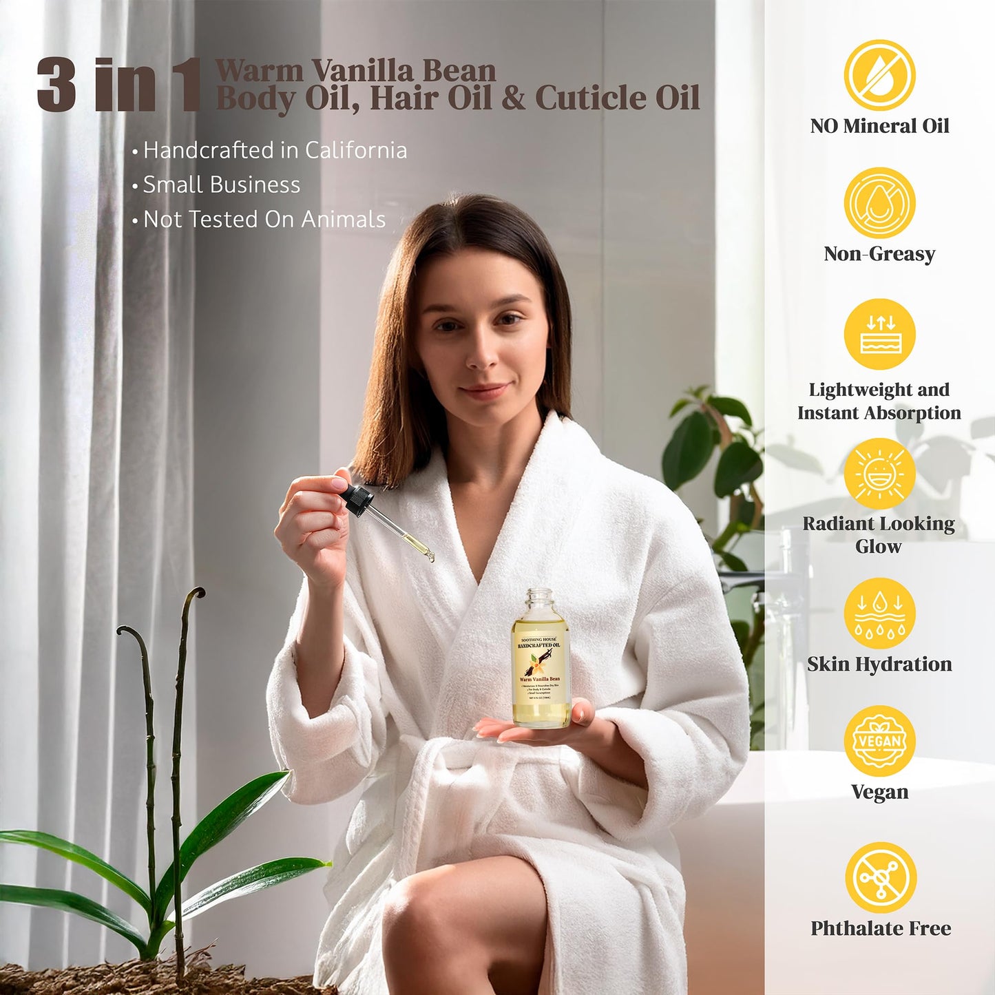 Soothing House Warm Vanilla Bean Body Oil - Moisturizing Body Oil for Soft, Glowing Skin with Almond & Jojoba Oil (4 fl oz)