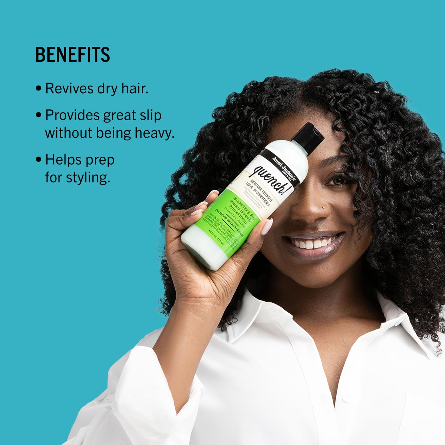 Aunt Jackie's Curls and Coils Quench Moisture Intensive Leave-In Hair Conditioner for Natural Curls, Coils and Waves, Enriched with Shea Butter, 12 oz