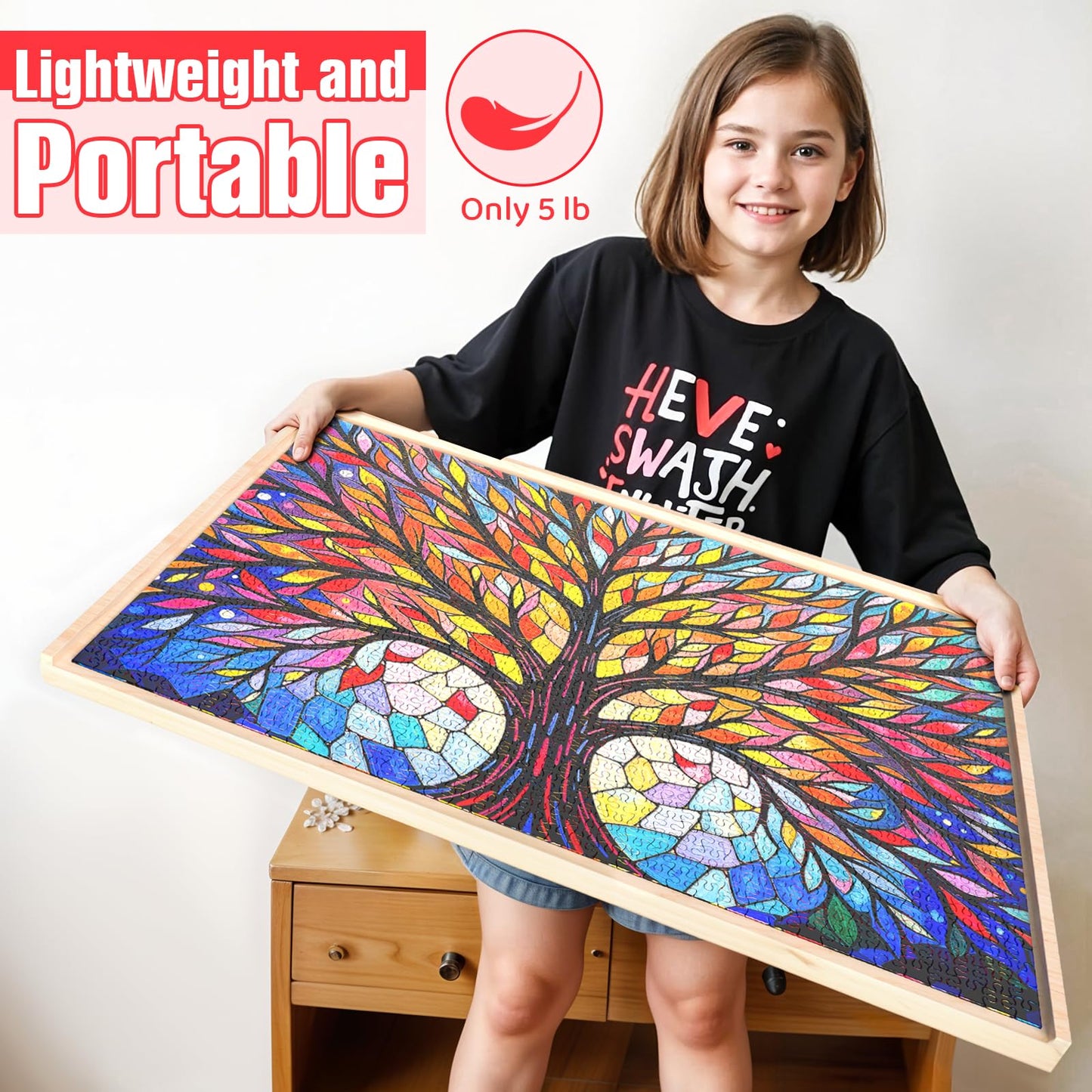 Puzzle Board with Drawers and Cover Rotatable 360-Degree Wheels 1000 Pieces Lightweight Portable Wooden Puzzle Table for Adults Kids 30'' x 22''