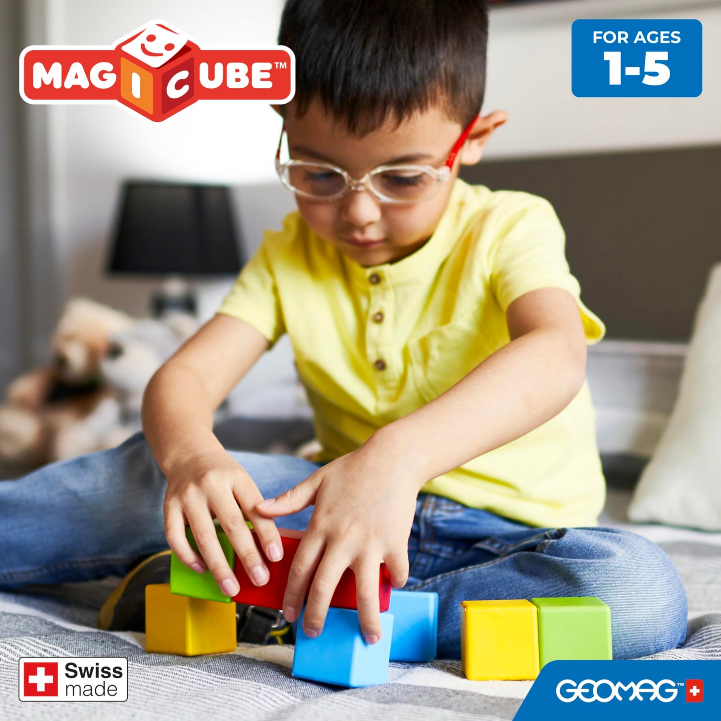 Geomag Magicube 24pcs Magnetic Blocks for Toddlers 1-3, Montessori & Sensory Toys, Autism-Friendly Magnets for Kids 1+ Year