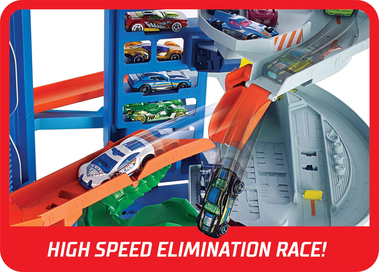 Hot Wheels Ultimate Garage City Playset with 2 Cars, Multi-Level Racetrack, Moving T-Rex & Storage for 100+ 1:64 Vehicles