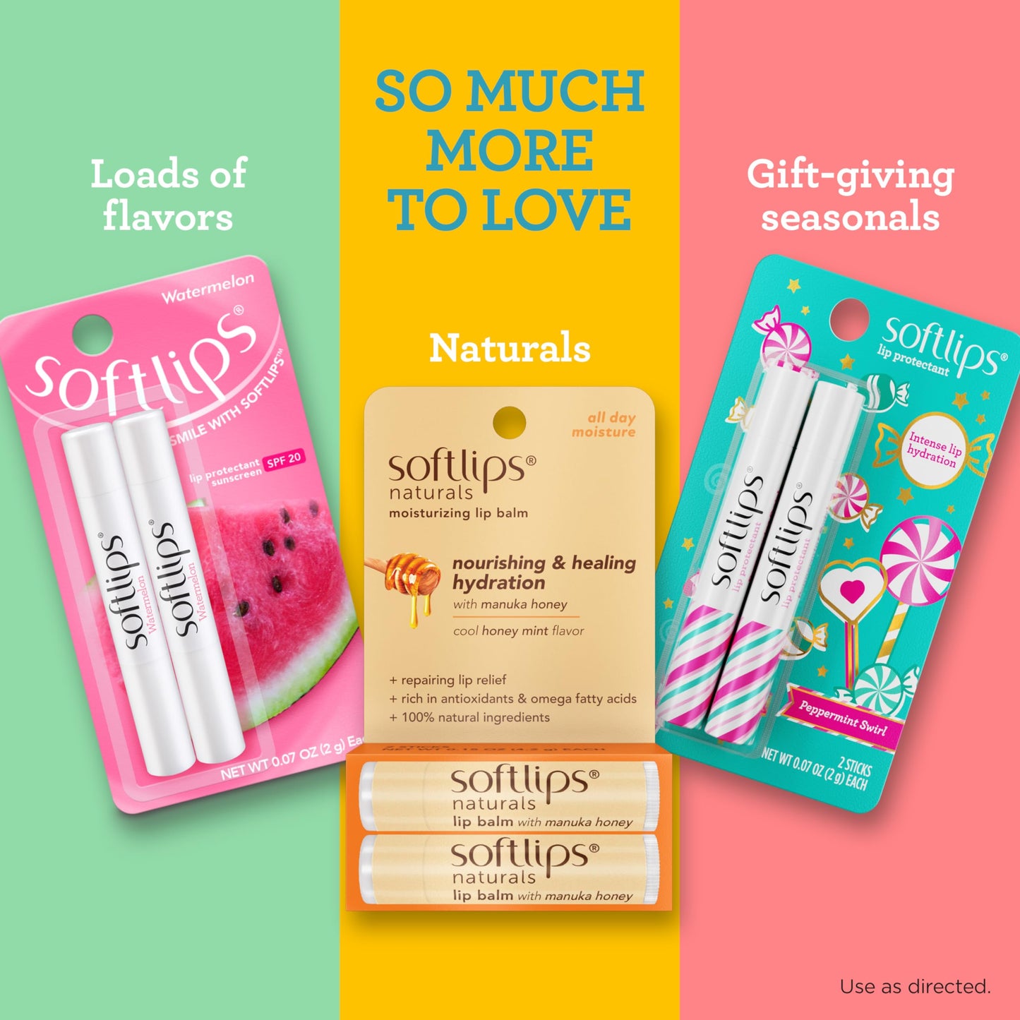 Softlips Daily Lip Moisturizer 3-Pack – Multi-Flavored Chap Sticks for Very Dry Lips, Hydrates, Soothes & Prevents Chapping