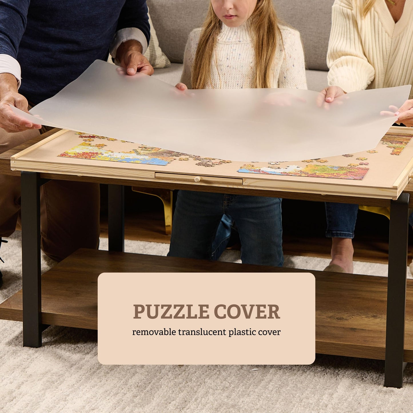 1500-Piece Rotating Puzzle Board – Wooden Jigsaw Table with 6 Storage Drawers & Protective Cover, Perfect for Family Games & Home Entertainment