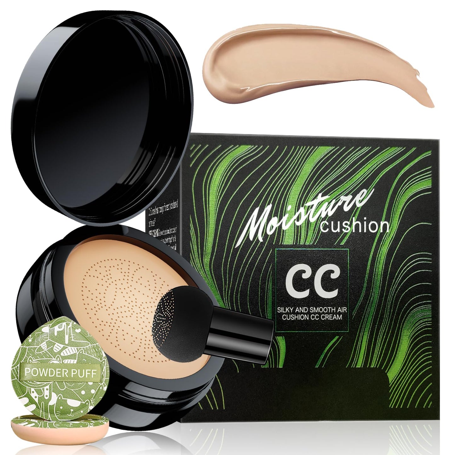 Mushroom Head Air Cushion CC Cream - Moisturizing BB Foundation, Concealer, Waterproof, Long-Lasting, Even Skin Tone, Natural, 1 Pack