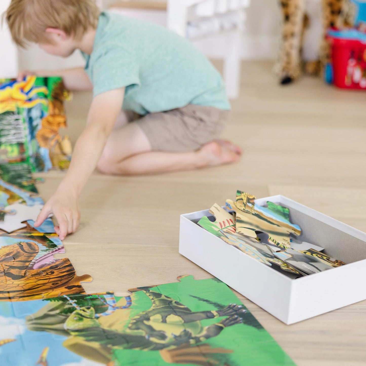 Melissa & Doug Land of Dinosaurs 48-Piece Jumbo Floor Puzzle, 4ft Long, Educational Screen-Free Activity for Kids 3+, FSC Certified