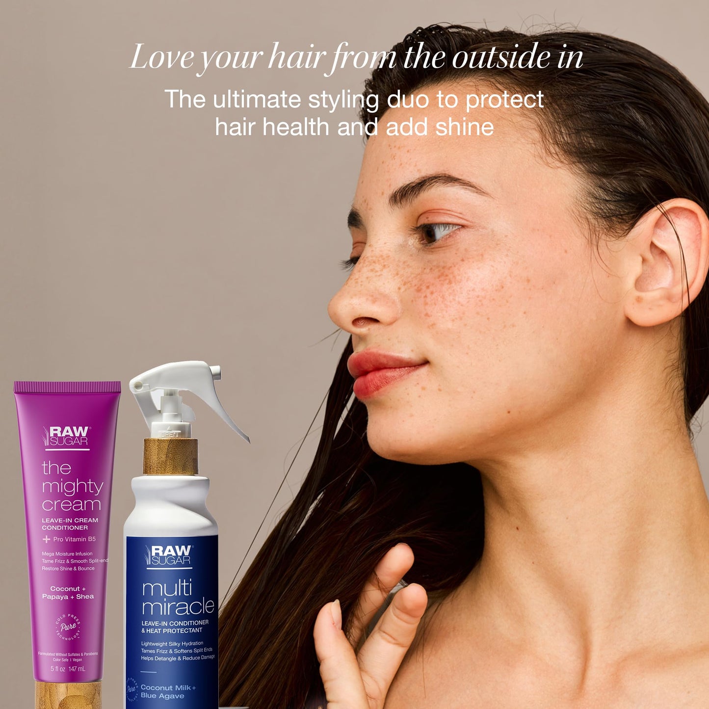 RAW SUGAR Leave-In Conditioner Duo | Multi-Miracle Hair Mist & Mighty Cream | Heat Protectant, Hydrating & Frizz Control Bundle for All Hair Types