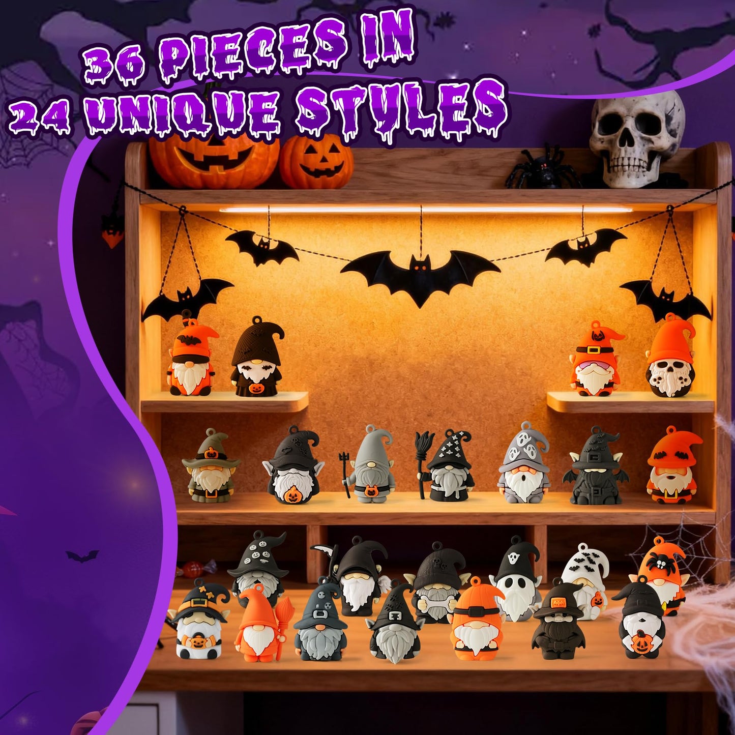 Compareye 36 Pcs Mini Gnome Figures – 1.6" Halloween Party Favors, Dollhouse Decor, Keychains, Trick-or-Treat Gifts for Kids & Adults