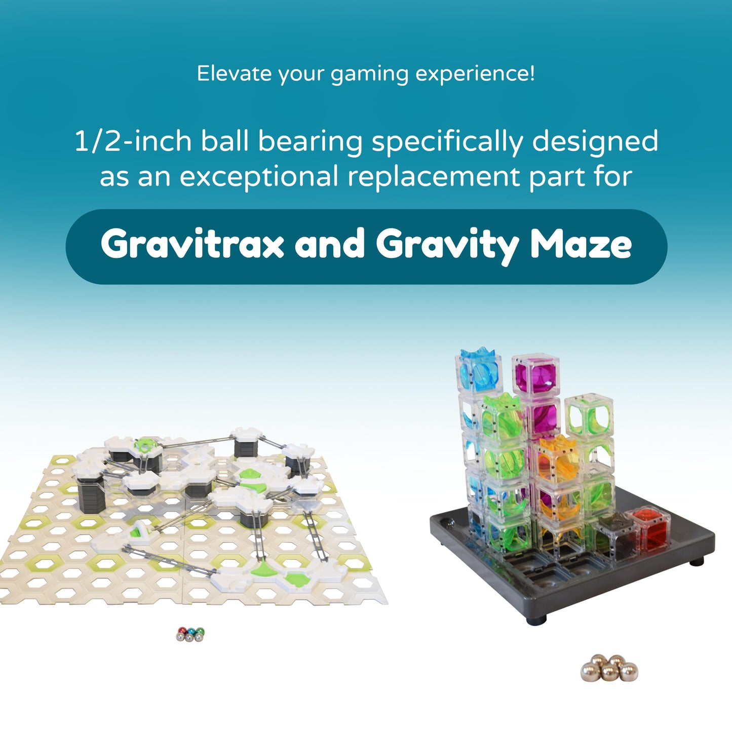 Four Brothers 1/2" Replacement Chromium Steel Balls for GraviTrax and Gravity Maze STEM Marble Run and Games (10 Pack)